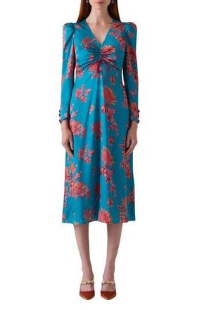 L.k. Bennett Celeste Floral Print Long Sleeve Midi Dress in Blue Multi at Nordstrom Rack, Size 16 Us / 20 Uk