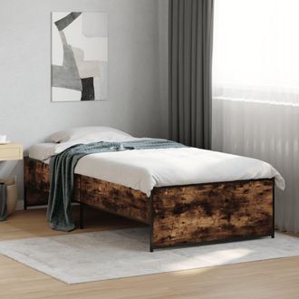 vidaXL Vidaxl - Estructura Cama Madera Ingenier&iacute;a Metal Roble Ahumado 90x200 Cm