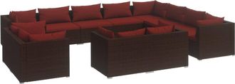 vidaXL Set Muebles De Jard&iacute;n 12 Pzas Y Cojines Rat&aacute;n Sint&eacute;tico Marr&oacute;n Vidaxl
