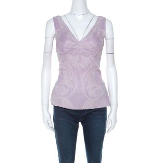 Elie Tahari Amethyst Purple Paisley Printed Silk Chiffon Top