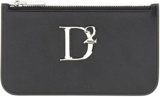 Dsquared2 Womens Pouch With Logo Black Leather Clutch Bags