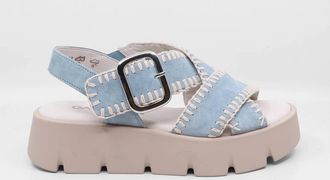 Gabor Womens Stitched Suede Platform Sandal In Sky Blue