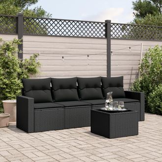 vidaXL Vidaxl - Set De Muebles De Jard&iacute;n 5 Pzas Y Cojines Rat&aacute;n Sint&eacute;tico Negro
