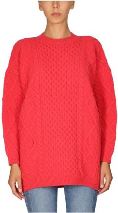 Stella McCartney Aran Kabel Gebreide Trui - Dames - Ronde hals truien - Rood - S - Truien & Vesten