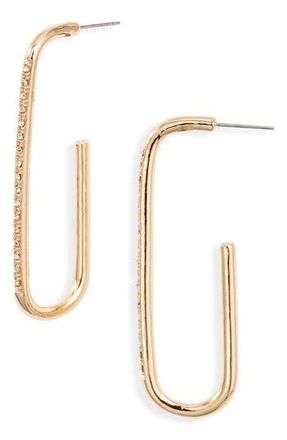 Open Edit Pav&eacute; Elongated Hoop Earrings in Clear- Gold at Nordstrom Rack