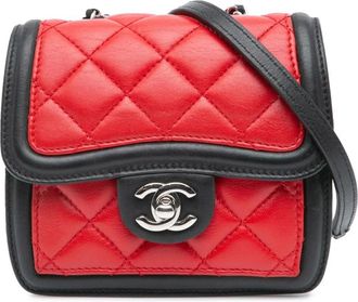 Chanel Pre-owned Mini Square Lambskin Graphic Flap Crossbody - Dames - Vintage Schoudertas - Rood - ONE Size - Leer - Vintage