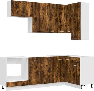 vidaXL Unidad De Cocina Lyon 8 Uds. Roble Ahumado Madera De Ingenier&iacute;a Vidaxl