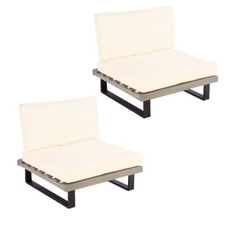 Hhg Nunca Usado] Juego De 2 Sillones Lounge Hhg 469, Sillones De Jard&iacute;n, Madera De Acacia Spun Poly Con Certificaci&oacute;n Fsc, Aluminio, Gris, Tapizado Blanco