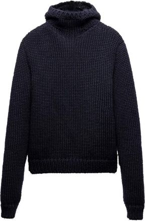 Prada Wollen trui met capuchon - Heren - Coltruien - Blauw - L - Wol - Truien & Vesten