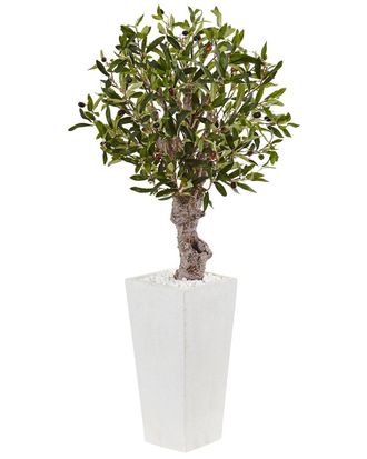 Nearly Natural 3.5Ft Olive Artificial Tree In White Tower Planter