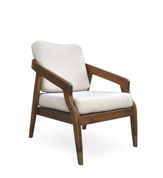 Moycor Sill&oacute;n de madera marr&oacute;n y tela blanca