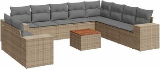 vidaXL Set De Sof&aacute;s De Jard&iacute;n 11pzas Con Cojines Rat&aacute;n Sint&eacute;tico Beige Vidaxl