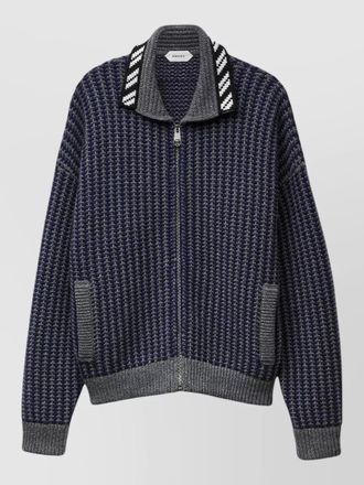 Versace wool honeycomb knit zip cardigan