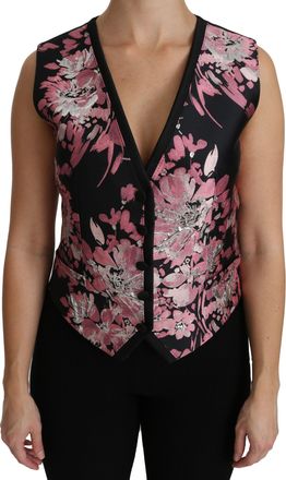 Dolce & Gabbana Black Pink Floral Waistcoat Vest Blouse Womens Top