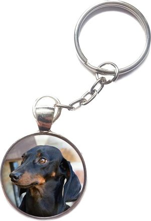 Generic Personalised Photo Dachshund Keyring Split Key Chain Dog Birthday Gift, Silver, 25mm