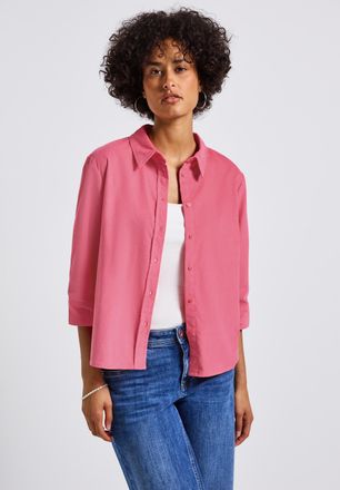 Street One Hemdbluse STREET ONE, Damen, Gr. 44, almond coral, Web, Obermaterial: 100% Baumwolle, unifarben, regular fit normal, B&uuml;ndchen, Blusen Hemdbluse, mit B