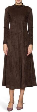 Melloday Long Sleeve Faux Suede A-Line Dress in Deep Brown at Nordstrom Rack, Size X-Small