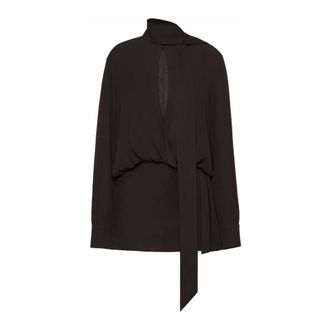 Valentino Asymmetrische Midi-jurk met Strik in de Hals - Dames - Jurken - Zwart - Maat: XS Zijde
