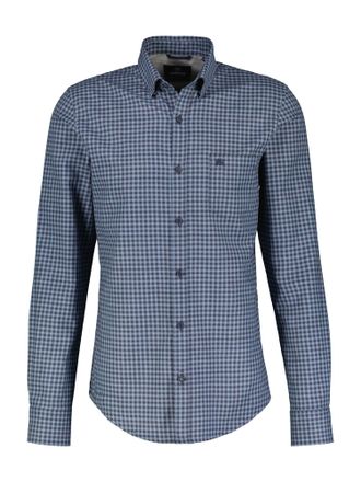 Lerros Langarmhemd LERROS LERROS Karohemd mit Dobby-Struktur, Herren, Gr. S, blau (classic navy), 100% Baumwolle, regular fit, Hemden Langarmhemd