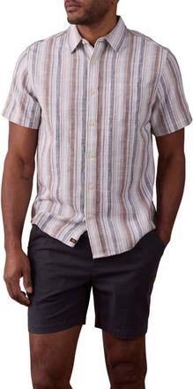 The Normal Brand Freshwater Short Sleeve Button-Up Shirt in Misty Harbor Stripe at Nordstrom, Size Medium