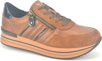 Remonte Stijlvolle Runner in Cognac en Zwart - Dames - Sneakers - Bruin - 37 EU - Schoenen
