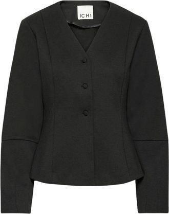 Ichi Ichi - Getailleerde blazer met lange mouwen - Dames - Jassen - Zwart - Maat: L Leer