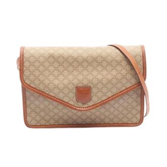 Celine Pre-owned Cross Body Bags, female, Beige, Size: ONE SIZE Pre-owned Triomphe Coated Canvas Leather Shoulder Bag