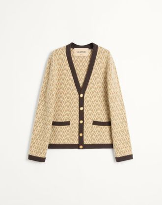 Valentino Cardigan In Lana Con Motivo Toute La V Uomo BEIGE/CREMA XXL