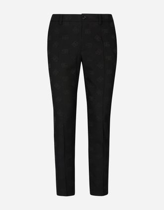 Dolce & Gabbana Stretch Wool Jacquard Pants With Dg Monogram Design - Man Pants And Shorts Black Wool 46