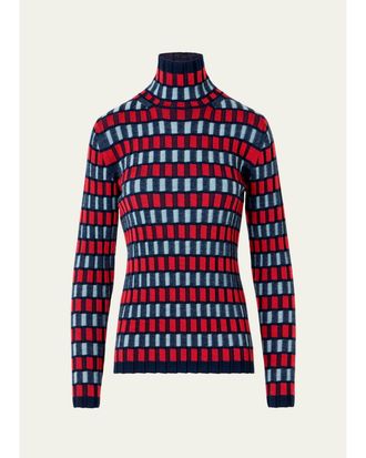 Akris Multi-Striped Rib Turtleneck Sweater