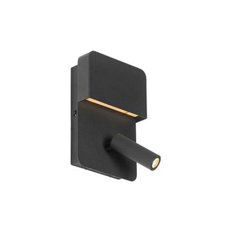 QAZQA Qazqa Moderno Aplique Negro Con Led, Usb Y Flexo Con Interruptor - Robin Acero Rectangular Incluye Led Max. 1 X 3.5 Watt