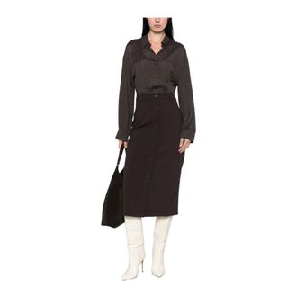 Twinset Kleedjes, Dames, Bruin, M, Midi Jurk van Bi-materiaal