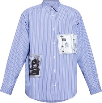 Comme Des Garçons striped graphic shirt - men - Cotton - M - Blue