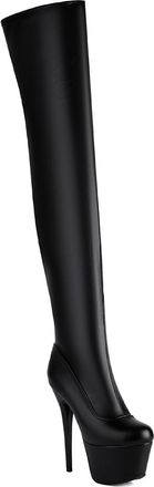 Generic Womens Patent Leather Over The Knee Boots Round Toe Platform Long Boots Stiletto High Heel Evening Party Prom Shoes,Black2,8.5 UK