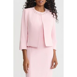 Kasper Imitation Pearl & Crystal Detail Open Jacket in Tutu Pink at Nordstrom, Size 16