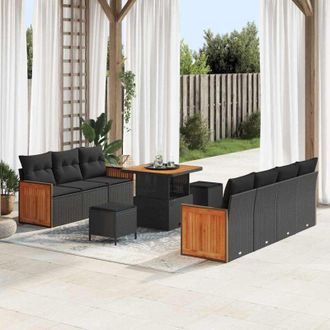 vidaXL Vidaxl - Conjunto De Sof&aacute; De Jard&iacute;n 10 Pcs Negro, Marr&oacute;n 80 X 80 X 71 Cm