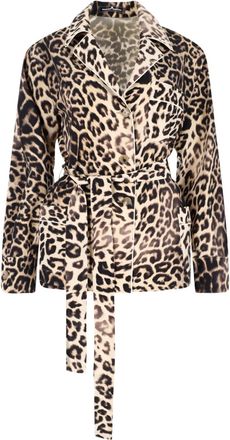 Ermanno Scervino Brown Silk Pajama Shirt, All-Over Animal Print