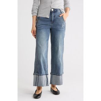 Democracy High Waist Cuffed Wide Leg Jeans in Mid Blue Artisanal at Nordstrom Rack, Size 16