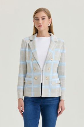 Ming Wang Heritage Plaid Knit Blazer in Limestone/serene/white at Nordstrom, Size X-Small