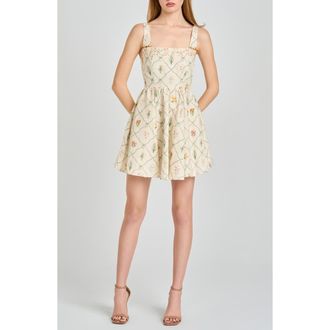 Wayf Amelia Floral Print Linen Blend Sundress in Ivory Botanical at Nordstrom, Size X-Large