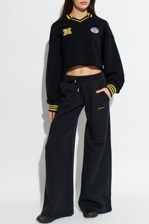 Off-white Cropped Sweatshirt With Patches, Womens, Black