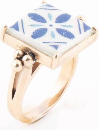 Barse Womens Santorinitile Statement Ring In Blue/white