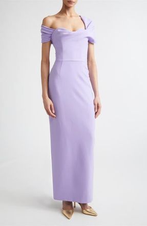 Carolina Herrera Sofia Draped Off the Shoulder Crepe Column Gown in Violeta at Nordstrom, Size 12