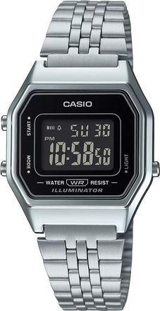 Casio Womens Silver Digital Watch with Black Frame - LA-680WA-1BDF