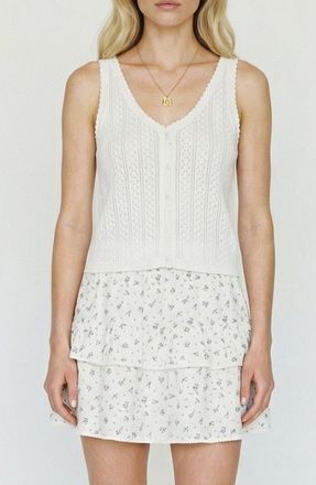 Vero Moda Lux Light Pointelle Knit Cotton Blend Button-Up Tank in Snow White at Nordstrom, Size X-Large