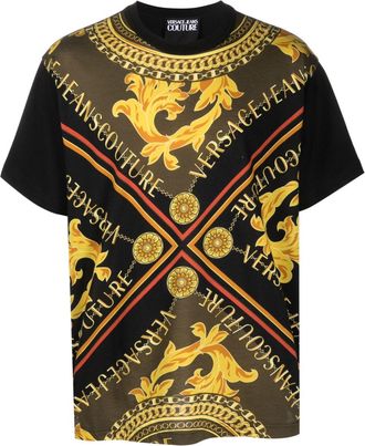 Versace Jeans Couture V-Emblem Chain-print cotton T-shirt - men - Cotton - S - Black