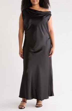 Renee C One-Shoulder Satin Maxi Dress in Black at Nordstrom Rack, Size 1 X