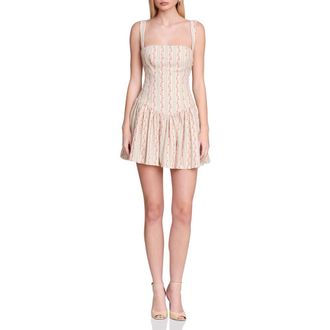 Avec Les Filles Floral Border Print Drop Waist Minidress in Rose Stripe Multi at Nordstrom, Size 10