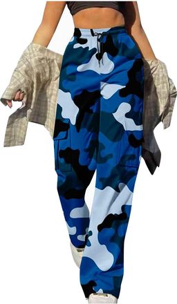 Generic Royal Blue Lace Trousers Pants for Women Fall Summer Cargo Track Athletic Lounge Camo Overall Bib Pants Trousers One Piece Womens 2025 M