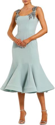 Mac Duggal Sleeveless Midi Dress With Floral Embellishments in Seafoam at Nordstrom, Size 10